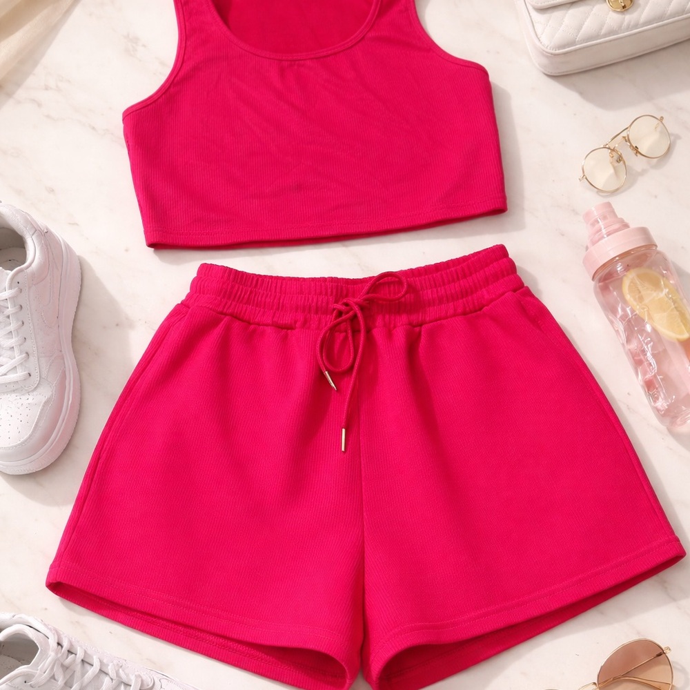 SHEIN Hot Pink Drawstring Athletic Lounge Shorts